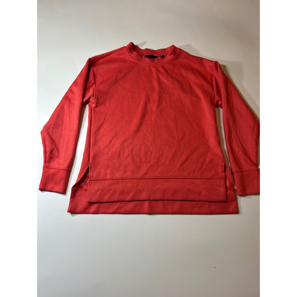 Danskin Sweatshirt Women's Small Red Ribbed Crewneck Side Slit High-Low Pullover